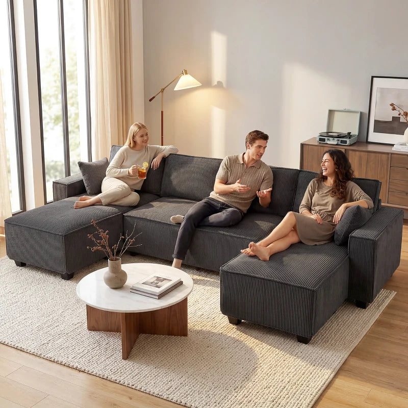 Modular U Shaped Couch, Sectional Sofa with Double Chaises and Spring Cushions, Dark Grey