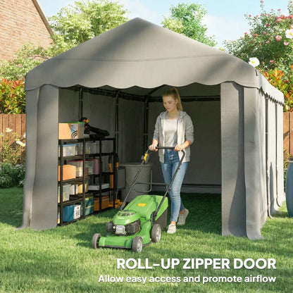 20' x 10' Portable Storage Shed Tent, Outdoor Storage Shelter with Roll-Up Zipper Door and Removable Sidewalls, Light Grey