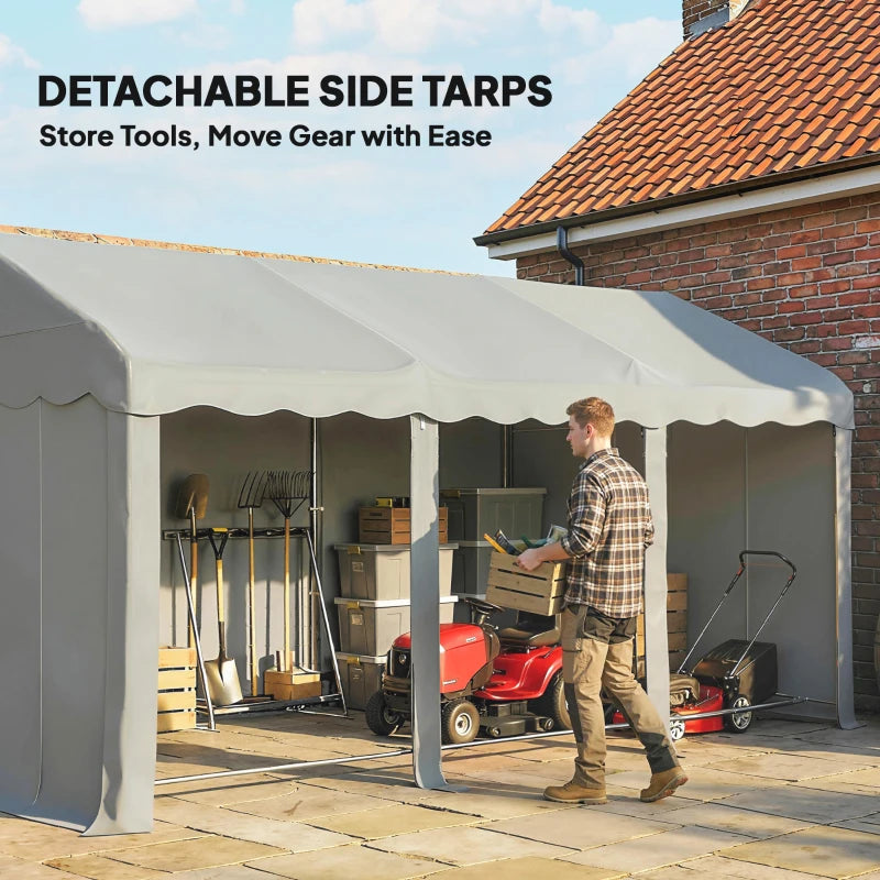20' x 10' Portable Storage Shed Tent, Outdoor Storage Shelter with Roll-Up Zipper Door and Removable Sidewalls, Light Grey