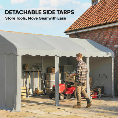 20' x 10' Portable Storage Shed Tent, Outdoor Storage Shelter with Roll-Up Zipper Door and Removable Sidewalls, Light Grey