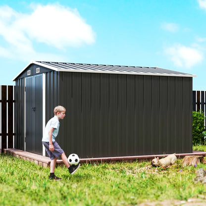 10' x 10' Metal Storage Shed, Heavy Duty Outdoor Storage Shed with 4 Vents and Lockable Double Doors, Dark Grey