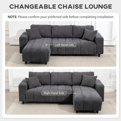 Sectional Couch with Integrated Seat, 3 Seater L-Shaped Sofa with Changeable Chaise, Spring Cushion, 2 Pillows, Grey