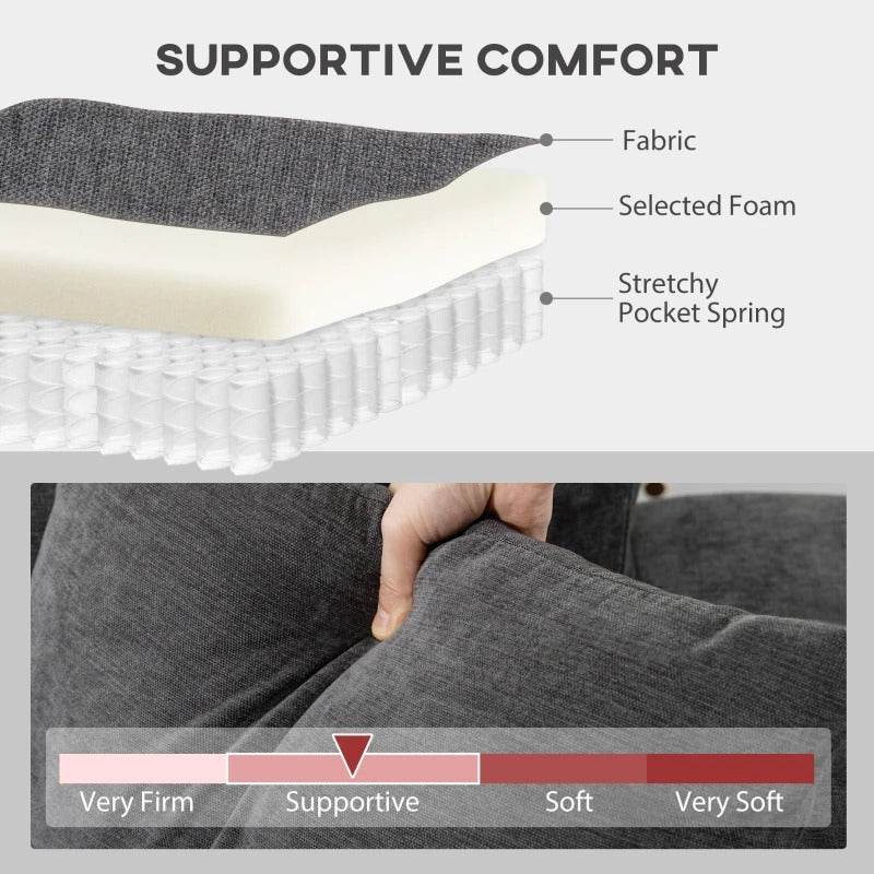 Sectional Couch with Integrated Seat, 3 Seater L-Shaped Sofa with Changeable Chaise, Spring Cushion, 2 Pillows, Grey