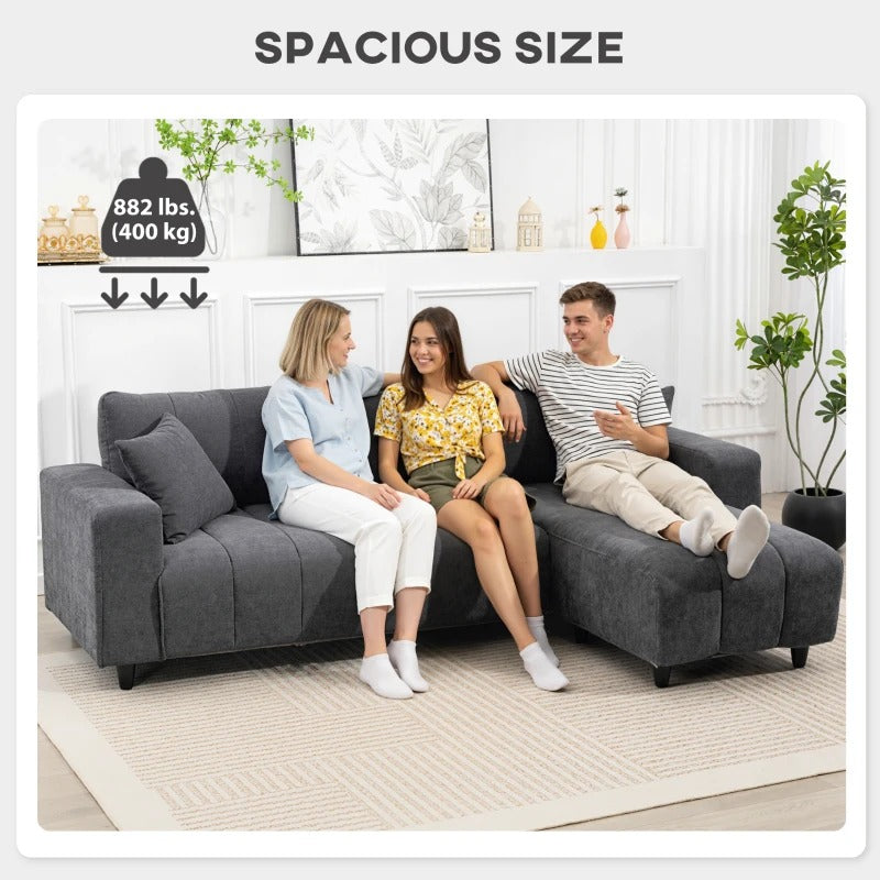 Sectional Couch with Integrated Seat, 3 Seater L-Shaped Sofa with Changeable Chaise, Spring Cushion, 2 Pillows, Grey