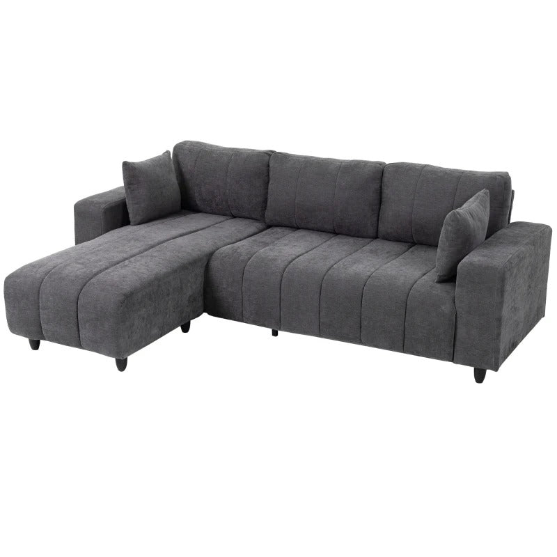 Sectional Couch with Integrated Seat, 3 Seater L-Shaped Sofa with Changeable Chaise, Spring Cushion, 2 Pillows, Grey
