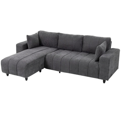 Sectional Couch with Integrated Seat, 3 Seater L-Shaped Sofa with Changeable Chaise, Spring Cushion, 2 Pillows, Grey