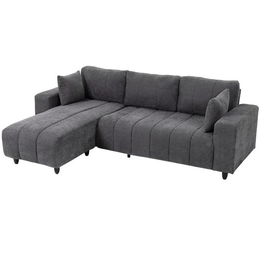 Sectional Couch with Integrated Seat, 3 Seater L-Shaped Sofa with Changeable Chaise, Spring Cushion, 2 Pillows, Grey