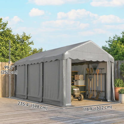 20' x 10' Portable Storage Shed Tent, Outdoor Storage Shelter with Roll-Up Zipper Door and Removable Sidewalls, Light Grey