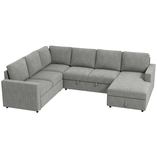 Pull Out Sofa Bed, Sleeper Sofa Couch with Hidden Storage, Chaise Lounge, Velvet Upholstery, U-Shaped Futon Couch