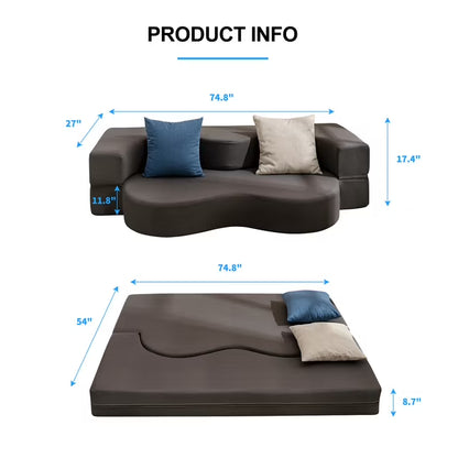 2 in 1 Folding Sofa Bed, Full Size Convertible Sleeper Couch, Futon Sofa Bed for Small Spaces, Living Room & Guest Room, No Assembly Required, Dark Gray