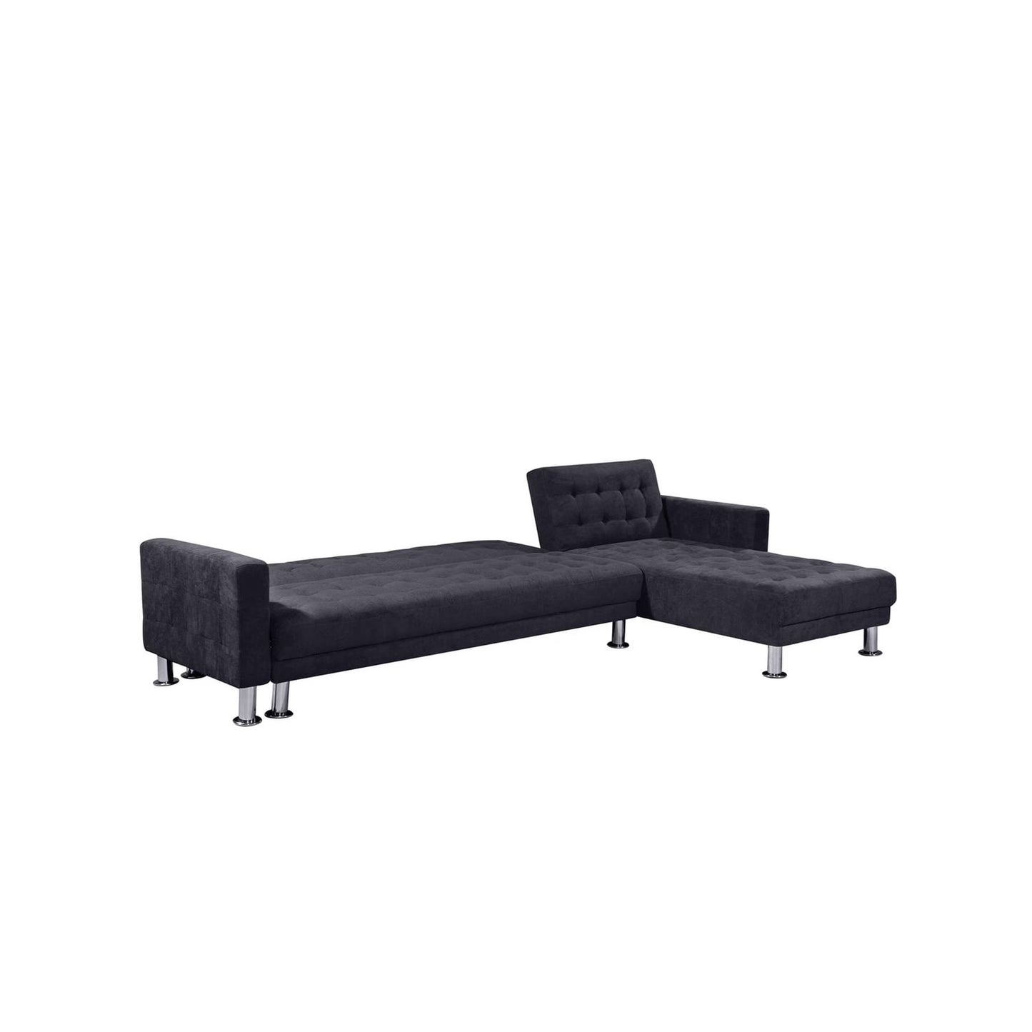 Adjustable Polyester Sectional Sleeper Sofa, Convertible Sofa Bed with Reclining Backrest, Dark Grey