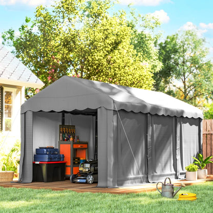20' x 10' Portable Storage Shed Tent, Outdoor Storage Shelter with Roll-Up Zipper Door and Removable Sidewalls, Light Grey