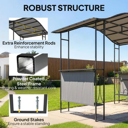 8' x 5' Grill Gazebo Canopy, Outdoor BBQ Shelter with 2 Side Shelves, Dark Grey