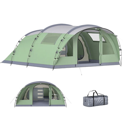 Multi-Room Camping Tent for 5 Person, Easy Set up Large Family Tent with 4 Windows, Porch, Light Green