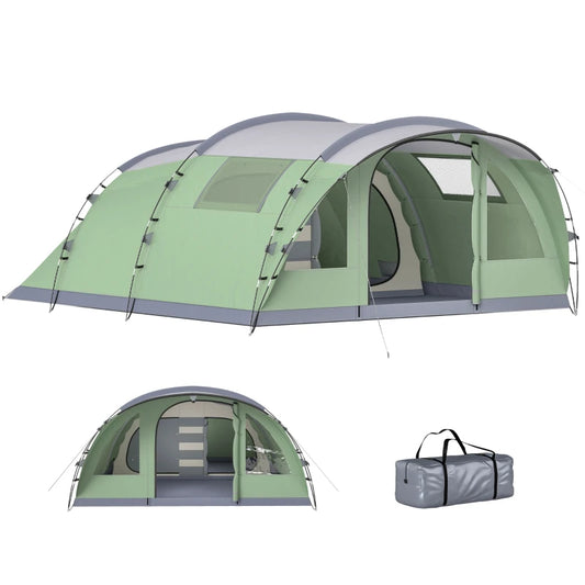 Multi-Room Camping Tent for 5 Person, Easy Set up Large Family Tent with 4 Windows, Porch, Light Green