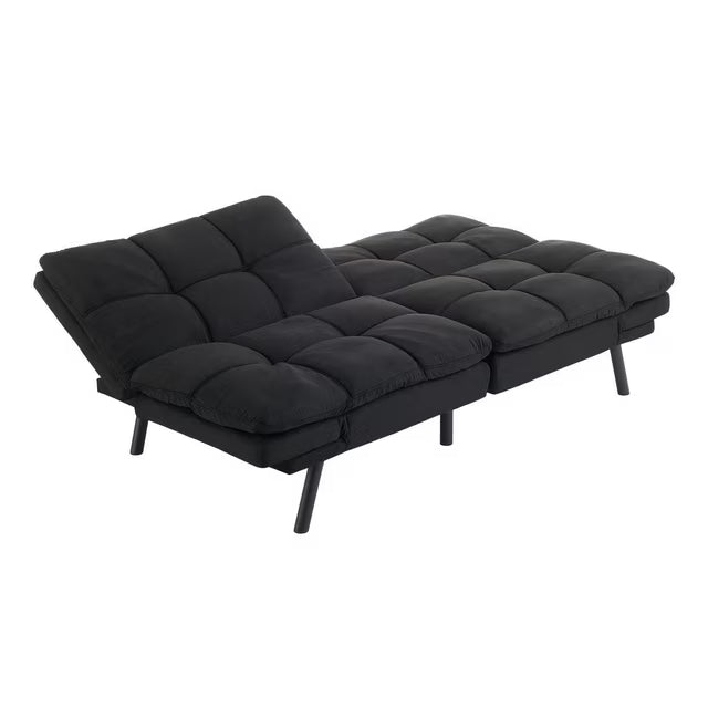 Memory Foam Futon Convertible Sofa Bed, Foldable Living Room Sleeper Couch, Black/Grey