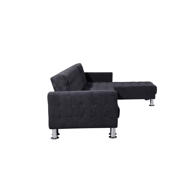 Adjustable Polyester Sectional Sleeper Sofa, Convertible Sofa Bed with Reclining Backrest, Dark Grey