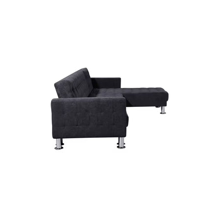 Adjustable Polyester Sectional Sleeper Sofa, Convertible Sofa Bed with Reclining Backrest, Dark Grey