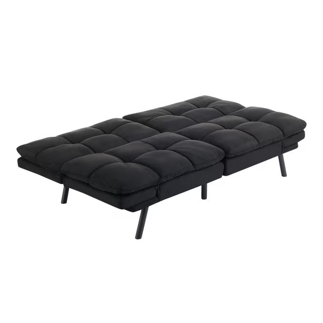 Memory Foam Futon Convertible Sofa Bed, Foldable Living Room Sleeper Couch, Black/Grey