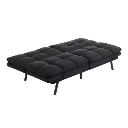 Memory Foam Futon Convertible Sofa Bed, Foldable Living Room Sleeper Couch, Black/Grey