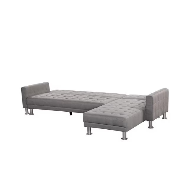 Adjustable Polyester Sectional Sleeper Sofa, Convertible Queen Size Sofa Bed, Light Grey