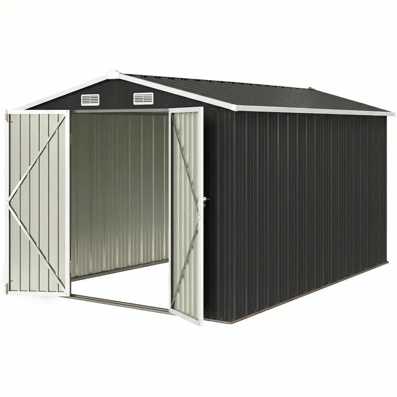 10' x 10' Metal Storage Shed, Heavy Duty Outdoor Storage Shed with 4 Vents and Lockable Double Doors, Dark Grey
