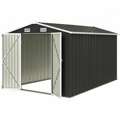 10' x 10' Metal Storage Shed, Heavy Duty Outdoor Storage Shed with 4 Vents and Lockable Double Doors, Dark Grey