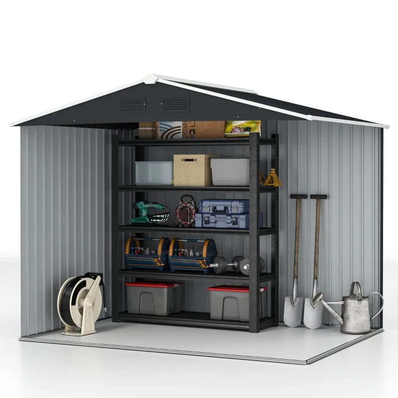 8' x 6' Outdoor Storage Shed, Metal Garden Tool Storage House with Lockable Sliding Doors and Vents for Backyard Patio Lawn, Charcoal Grey