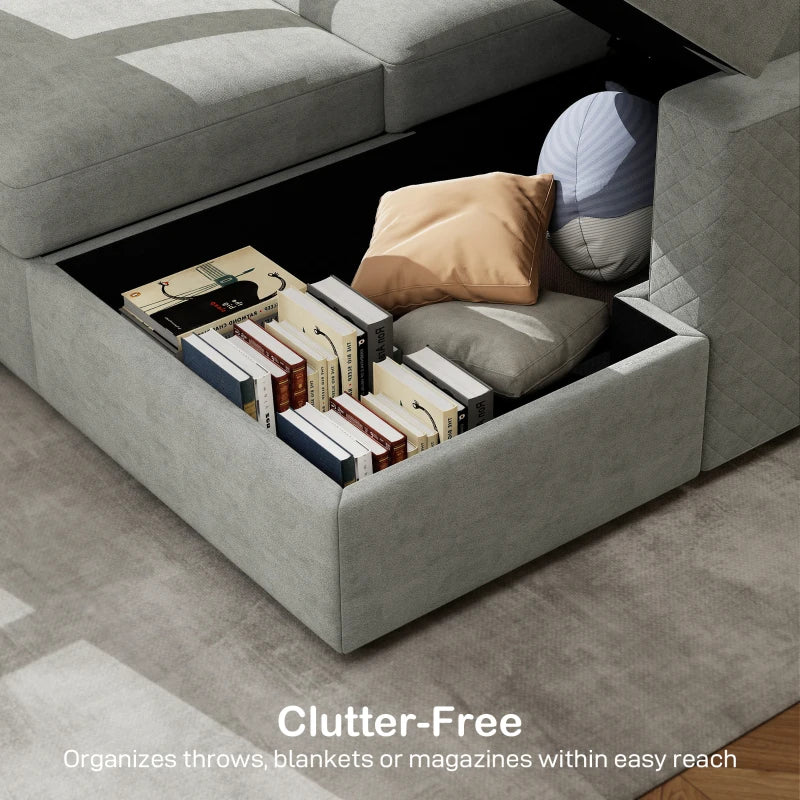 Pull Out Sofa Bed, Sleeper Sofa Couch with Hidden Storage, Chaise Lounge, Velvet Upholstery, U-Shaped Futon Couch