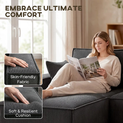 Modular U Shaped Couch, Sectional Sofa with Double Chaises and Spring Cushions, Dark Grey