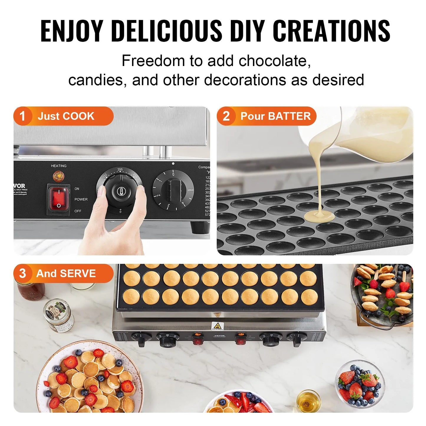 VEVOR Commercial Mini Dutch Pancake Maker 50PCS 1700W