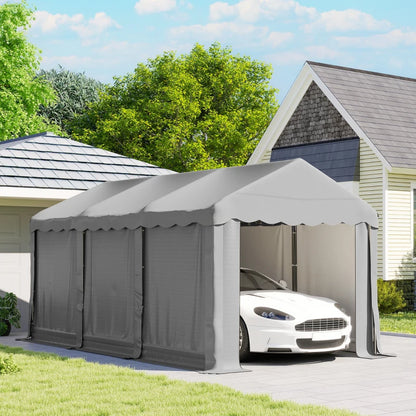 20' x 10' Portable Storage Shed Tent, Outdoor Storage Shelter with Roll-Up Zipper Door and Removable Sidewalls, Light Grey
