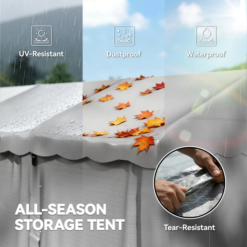 20' x 10' Portable Storage Shed Tent, Outdoor Storage Shelter with Roll-Up Zipper Door and Removable Sidewalls, Light Grey