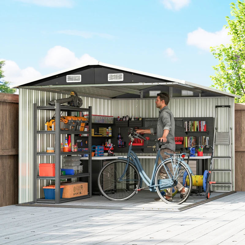 10' x 10' Metal Storage Shed, Heavy Duty Outdoor Storage Shed with 4 Vents and Lockable Double Doors, Dark Grey